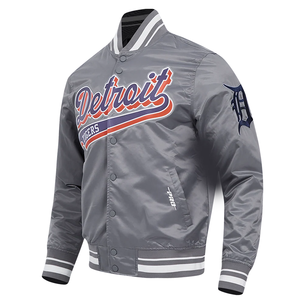 MLB DETROIT TIGERS SCRIPT TAIL MEN'S SATIN JACKET (GRAY) - Image 2