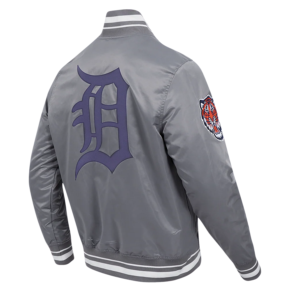 MLB DETROIT TIGERS SCRIPT TAIL MEN'S SATIN JACKET (GRAY) - Image 4
