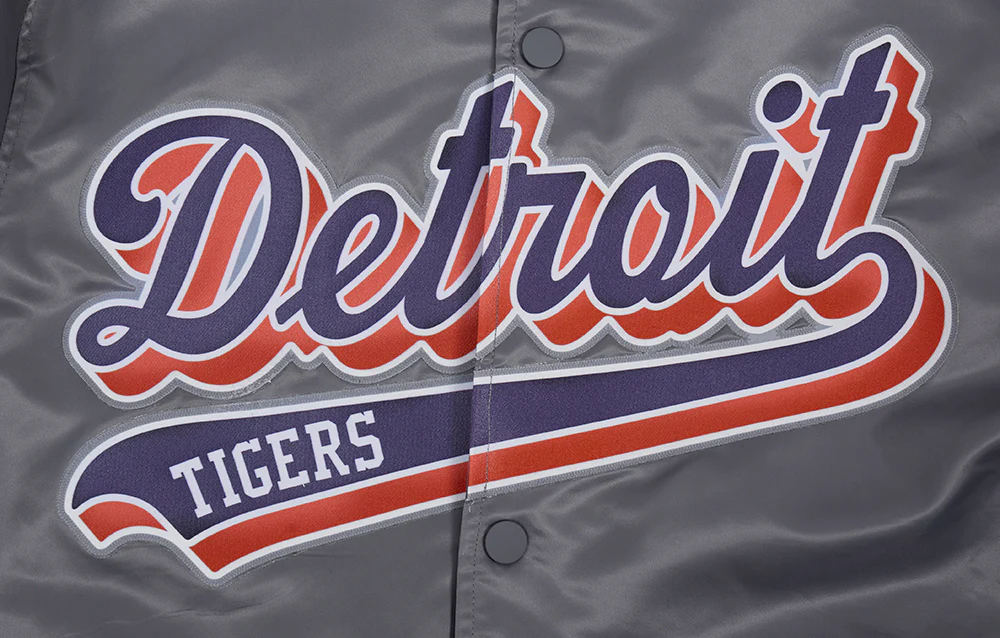 MLB DETROIT TIGERS SCRIPT TAIL MEN'S SATIN JACKET (GRAY) - Image 7