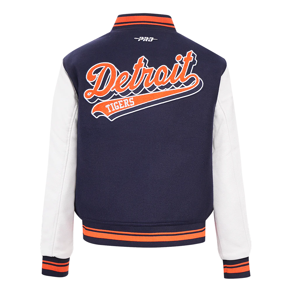 MLB DETROIT TIGERS SCRIPT TAIL WOMEN'S WOOL VARSITY JACKET (MIDNIGHT NAVY/ORANGE/MIDNIGHT NAVY) - Image 3