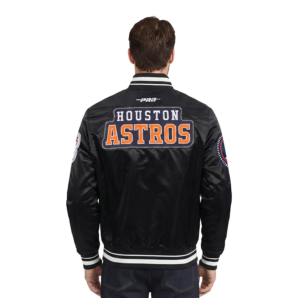 MLB HOUSTON ASTROS DIY PICK STITCH MEN'S RIB SATIN JACKET (BLACK) - Image 2