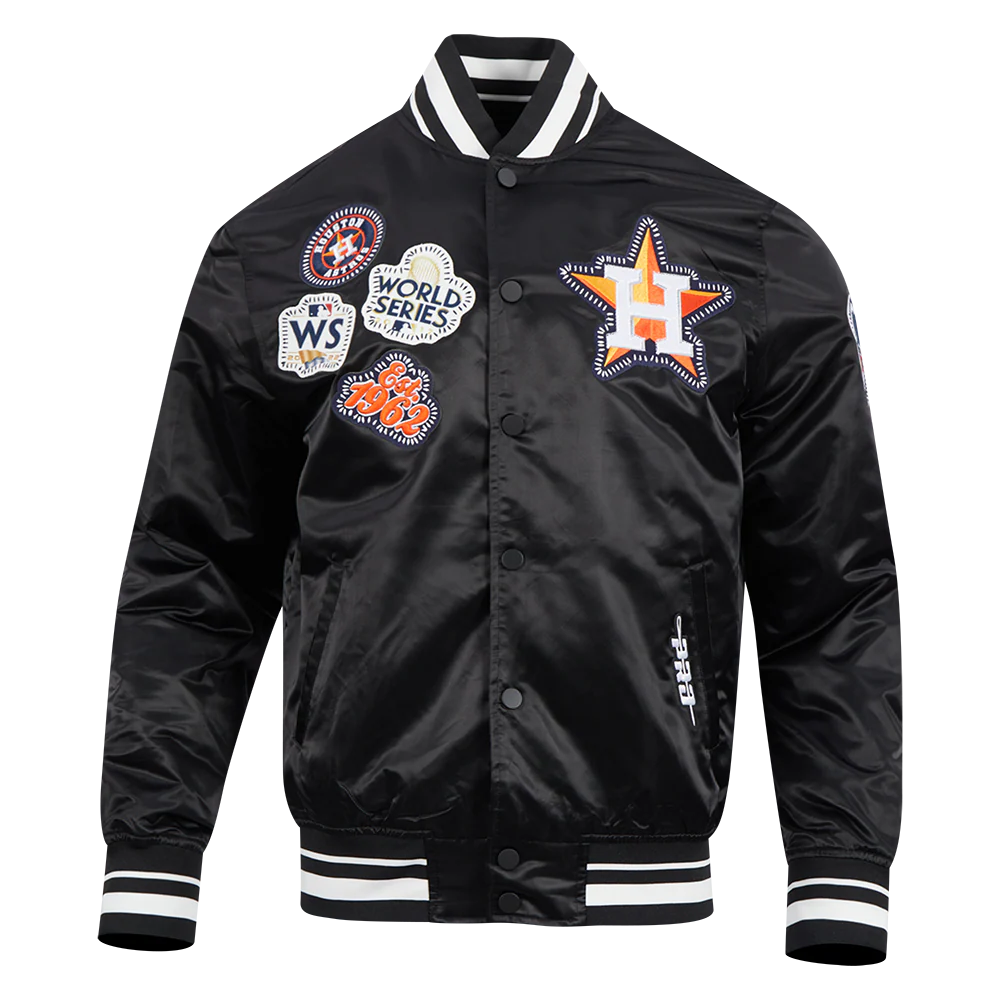 MLB HOUSTON ASTROS DIY PICK STITCH MEN'S RIB SATIN JACKET (BLACK) - Image 3