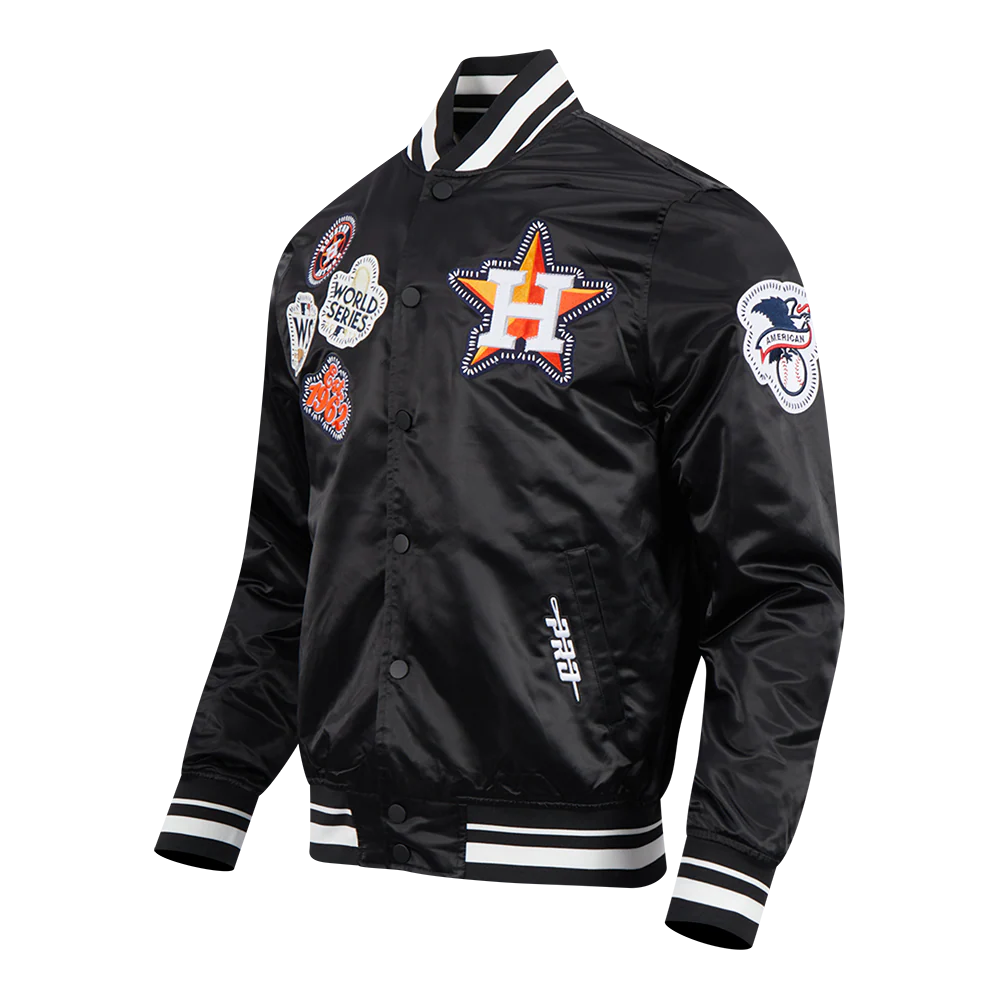 MLB HOUSTON ASTROS DIY PICK STITCH MEN'S RIB SATIN JACKET (BLACK) - Image 4