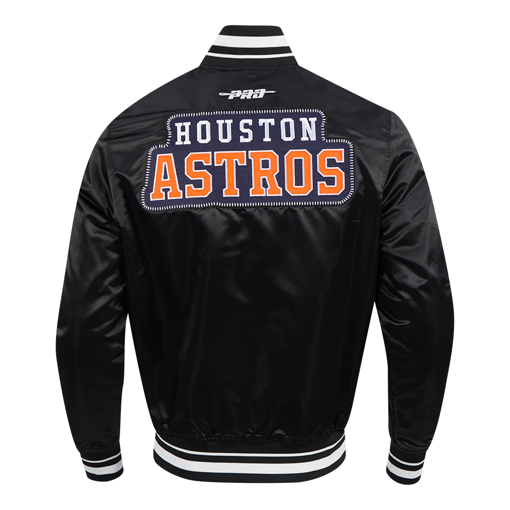 MLB HOUSTON ASTROS DIY PICK STITCH MEN'S RIB SATIN JACKET (BLACK) - Image 5