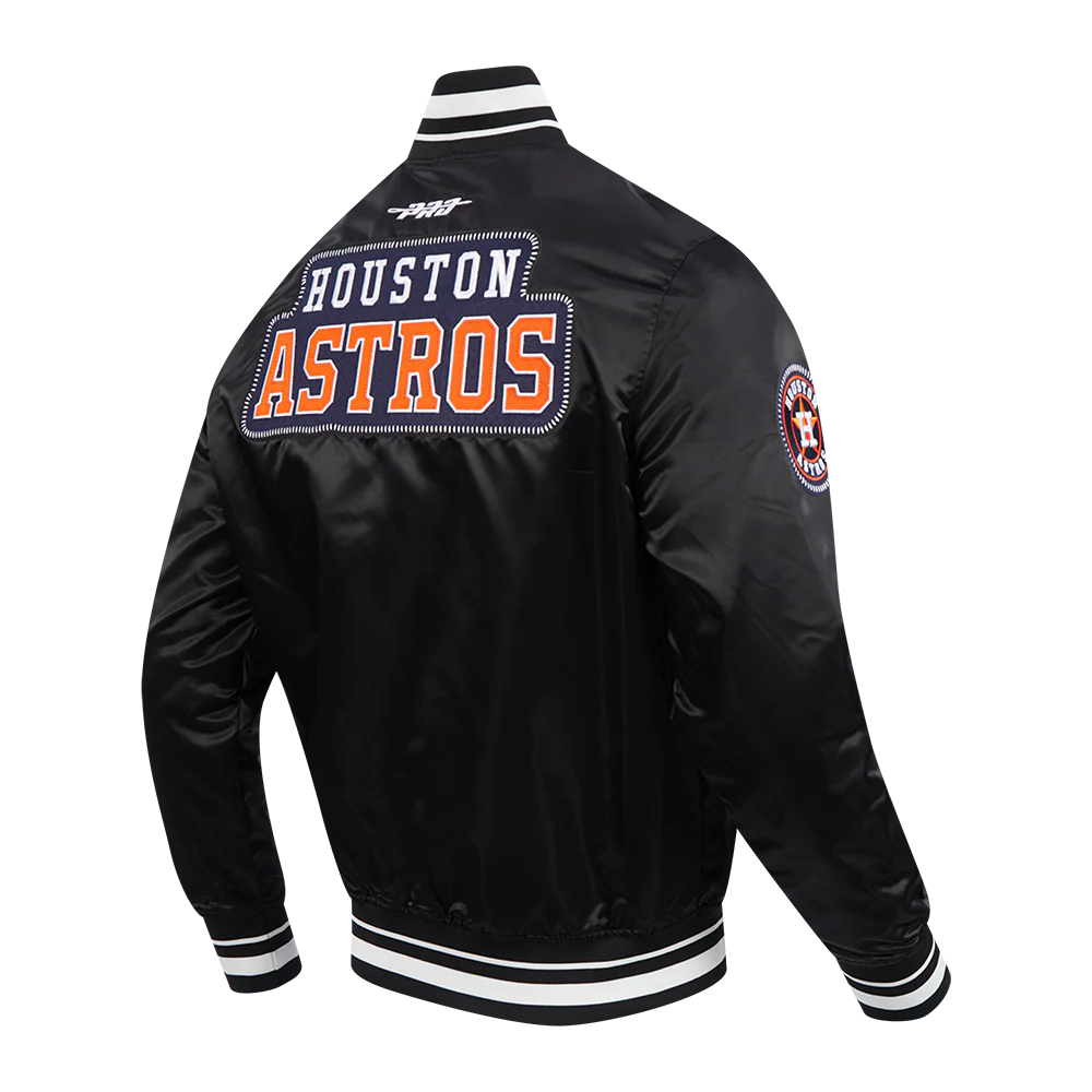 MLB HOUSTON ASTROS DIY PICK STITCH MEN'S RIB SATIN JACKET (BLACK) - Image 6