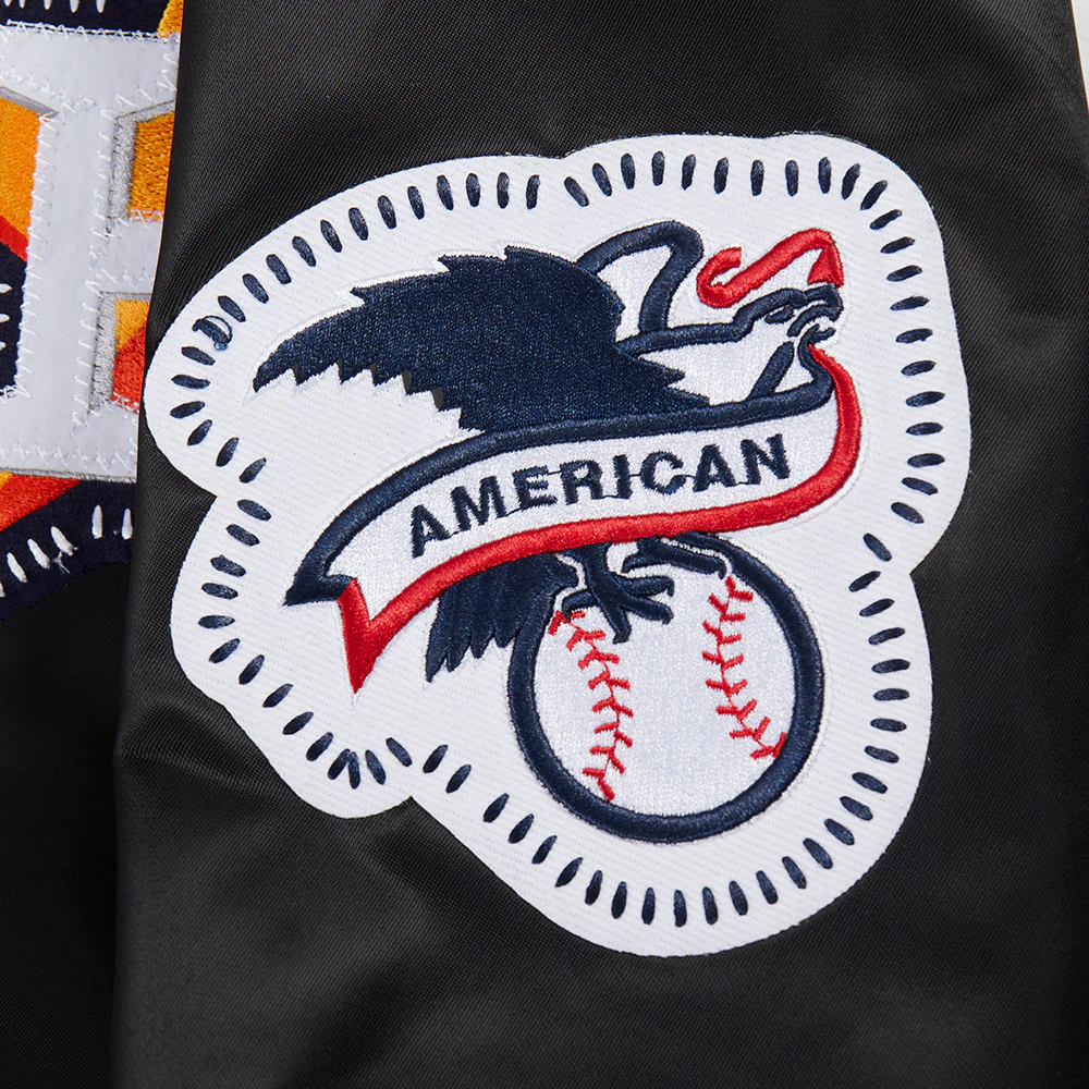 MLB HOUSTON ASTROS DIY PICK STITCH MEN'S RIB SATIN JACKET (BLACK) - Image 7