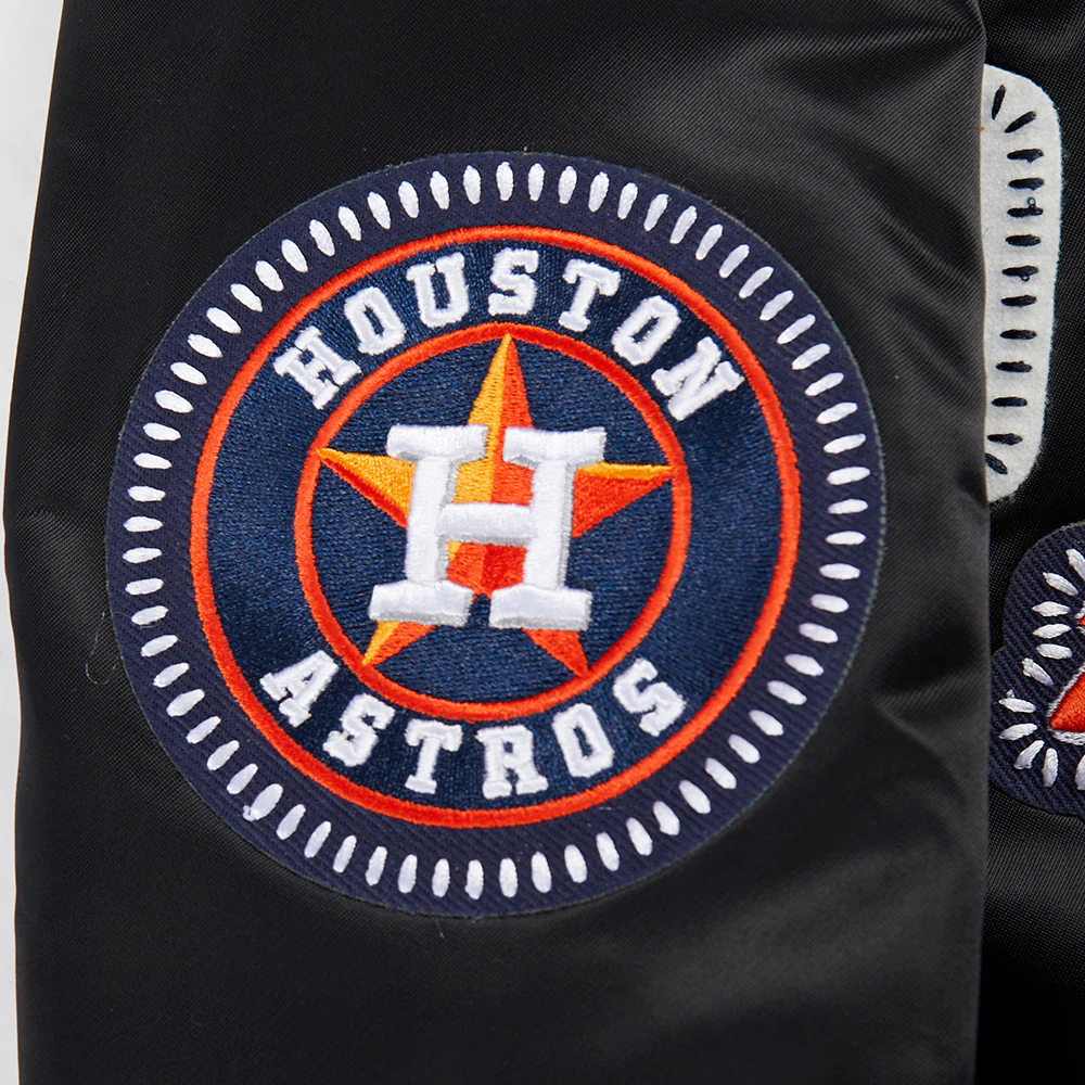 MLB HOUSTON ASTROS DIY PICK STITCH MEN'S RIB SATIN JACKET (BLACK) - Image 8