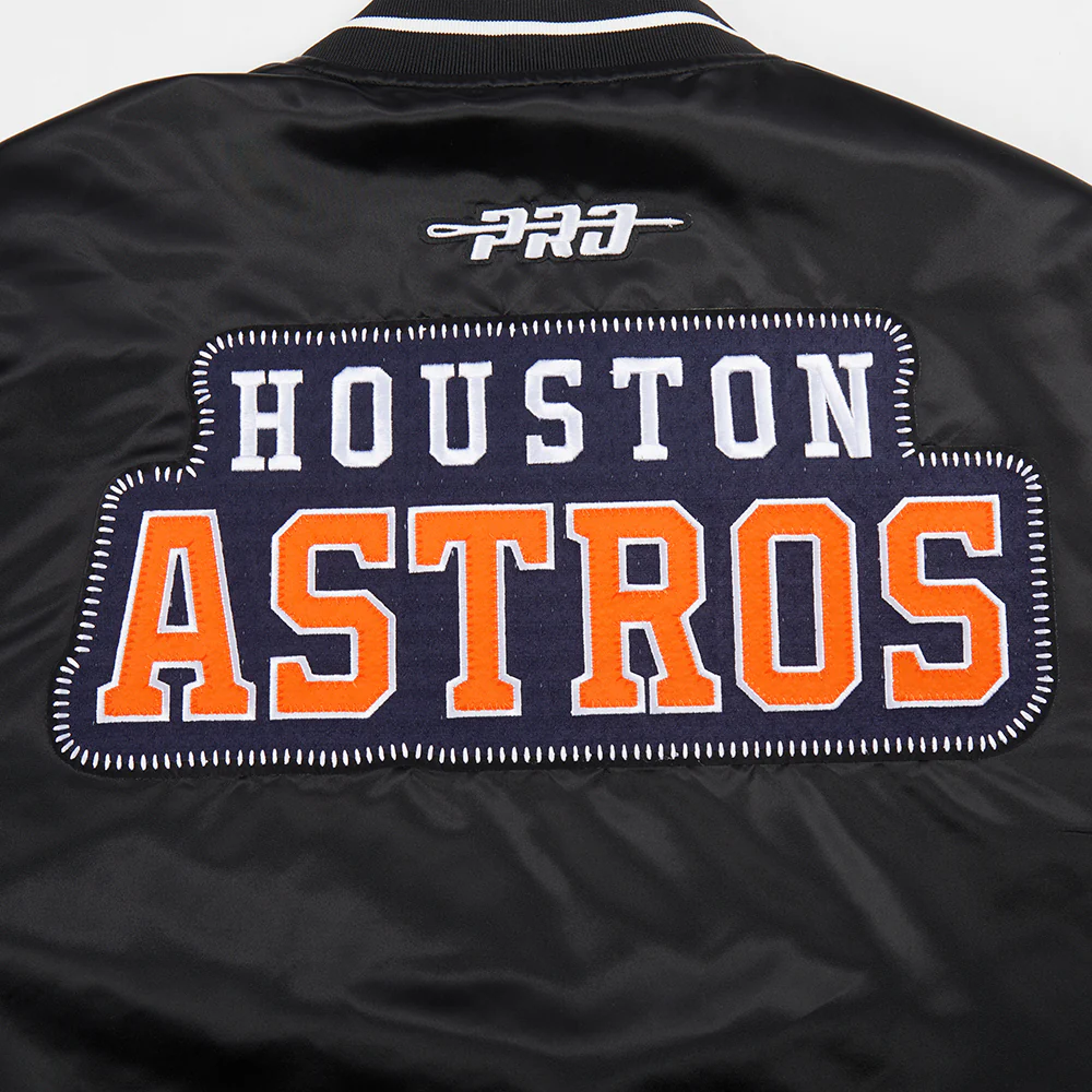 MLB HOUSTON ASTROS DIY PICK STITCH MEN'S RIB SATIN JACKET (BLACK) - Image 9
