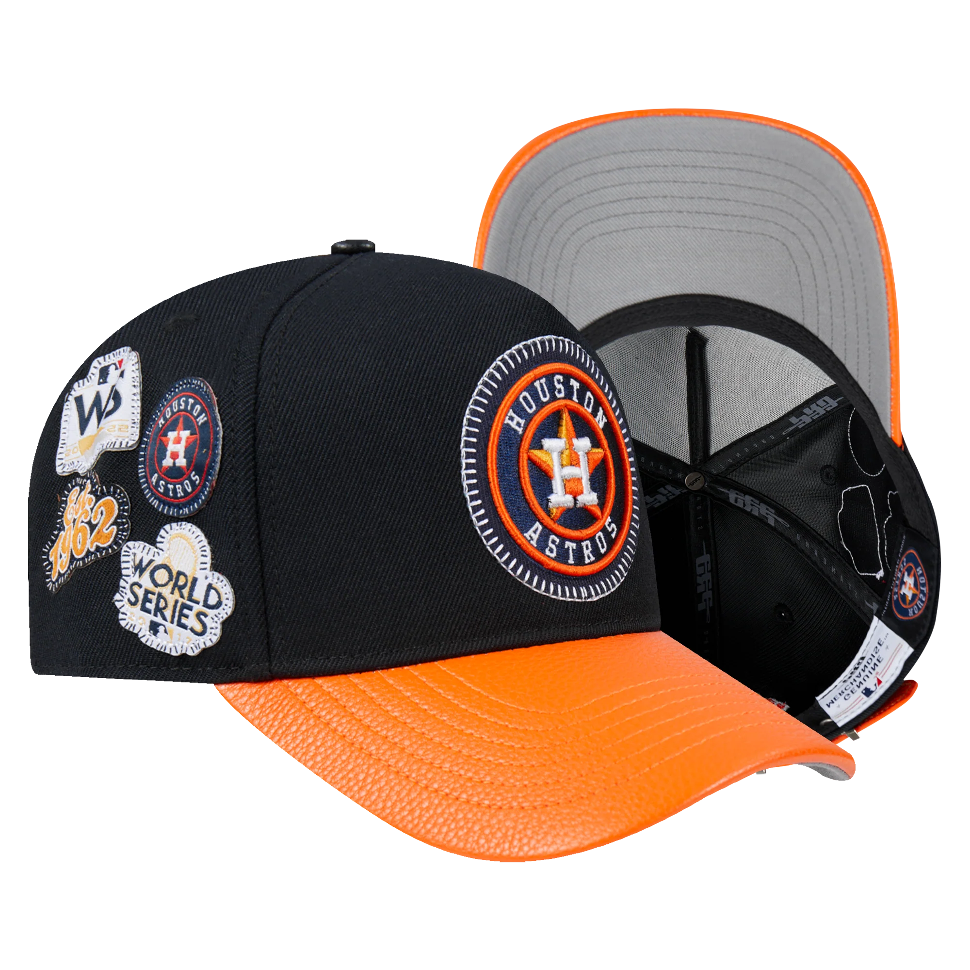 MLB HOUSTON ASTROS DIY PICK STITCH LEATHER PINCH FRONT STRAPBACK (BLACK) - Image 7