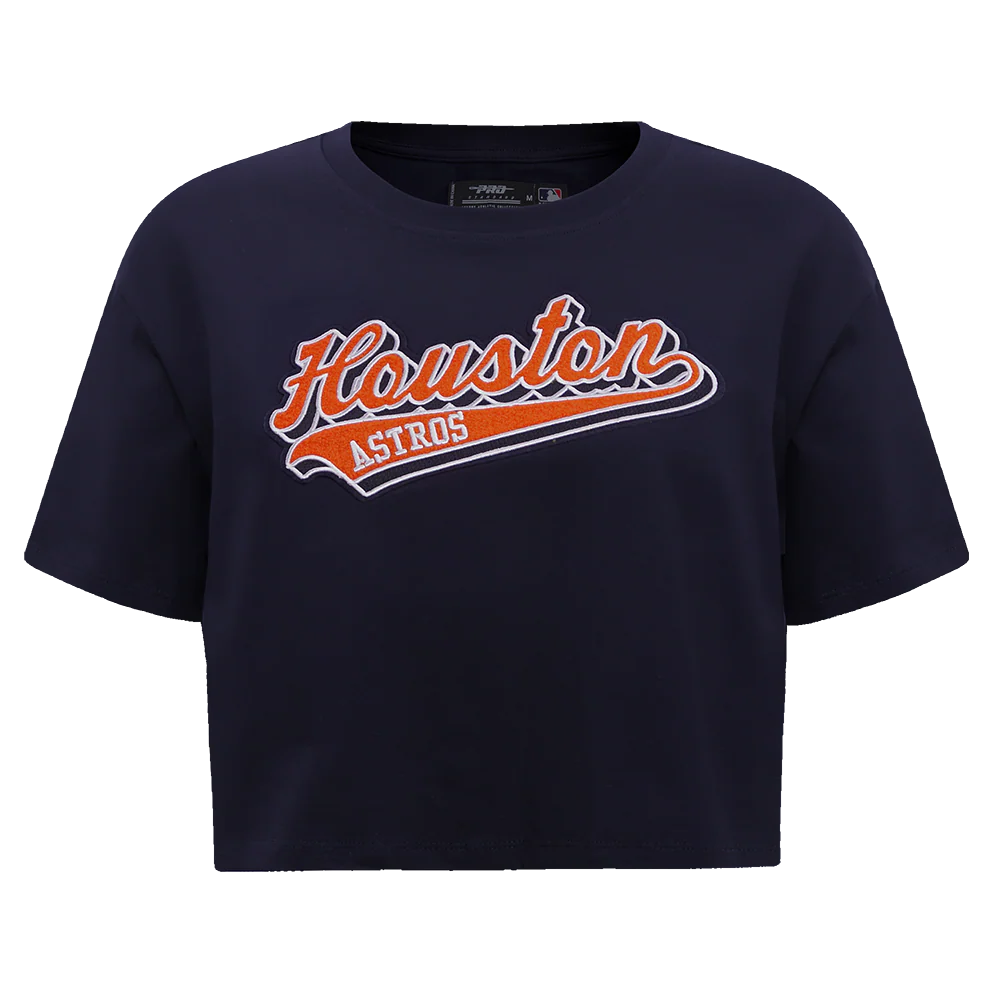 MLB HOUSTON ASTROS SCRIPT TAIL WOMEN'S SINGLE JERSEY BOXY TOP (MIDNIGHT NAVY)