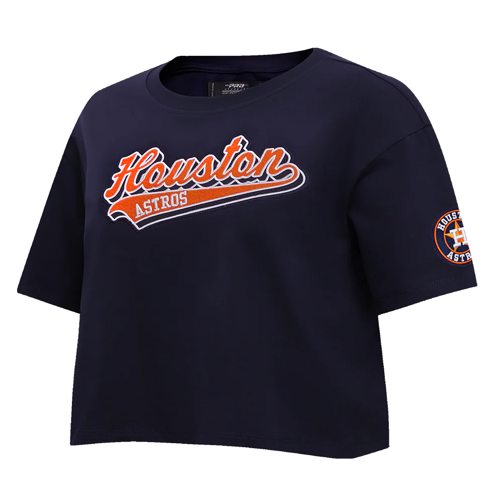 MLB HOUSTON ASTROS SCRIPT TAIL WOMEN'S SINGLE JERSEY BOXY TOP (MIDNIGHT NAVY) - Image 2
