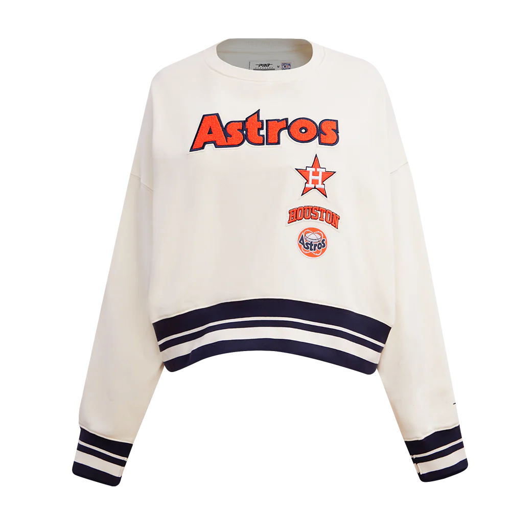 MLB HOUSTON ASTROS RETRO CLASSIC WOMEN'S FLEECE CREWNECK (EGGSHELL/ MIDNIGHT NAVY)
