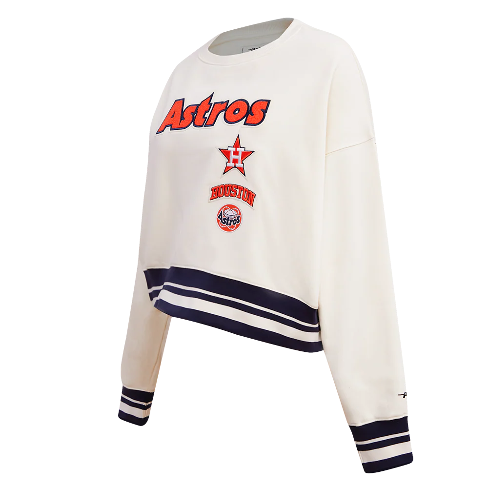 MLB HOUSTON ASTROS RETRO CLASSIC WOMEN'S FLEECE CREWNECK (EGGSHELL/ MIDNIGHT NAVY) - Image 2