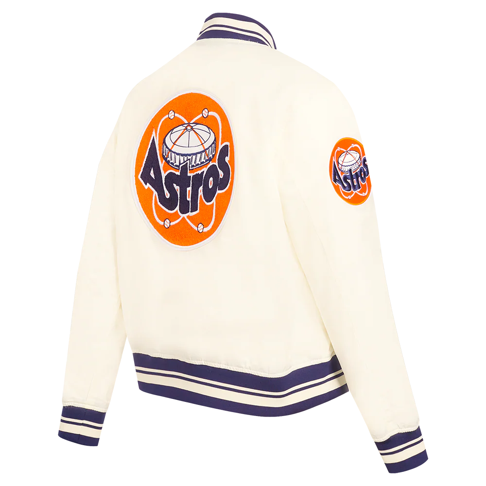 MLB HOUSTON ASTROS RETRO CLASSIC WOMEN'S RIB SATIN JACKET (EGGSHELL/ MIDNIGHT NAVY) - Image 3