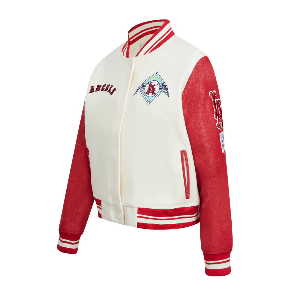 MLB LOS ANGELES ANGELS RETRO CLASSIC WOMEN'S RIB WOOL VARSITY JACKET (EGGSHELL/ RED) - Image 2