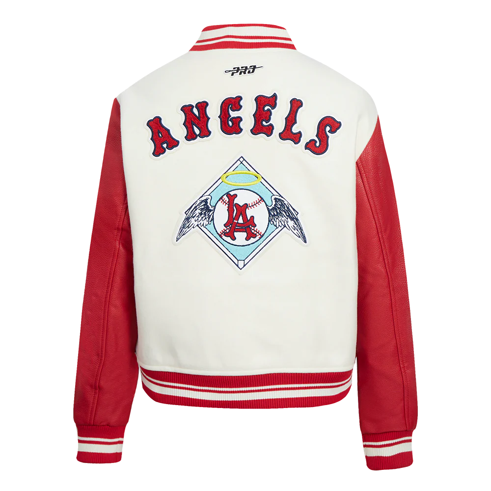 MLB LOS ANGELES ANGELS RETRO CLASSIC WOMEN'S RIB WOOL VARSITY JACKET (EGGSHELL/ RED) - Image 3