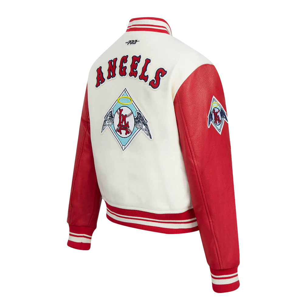 MLB LOS ANGELES ANGELS RETRO CLASSIC WOMEN'S RIB WOOL VARSITY JACKET (EGGSHELL/ RED) - Image 4