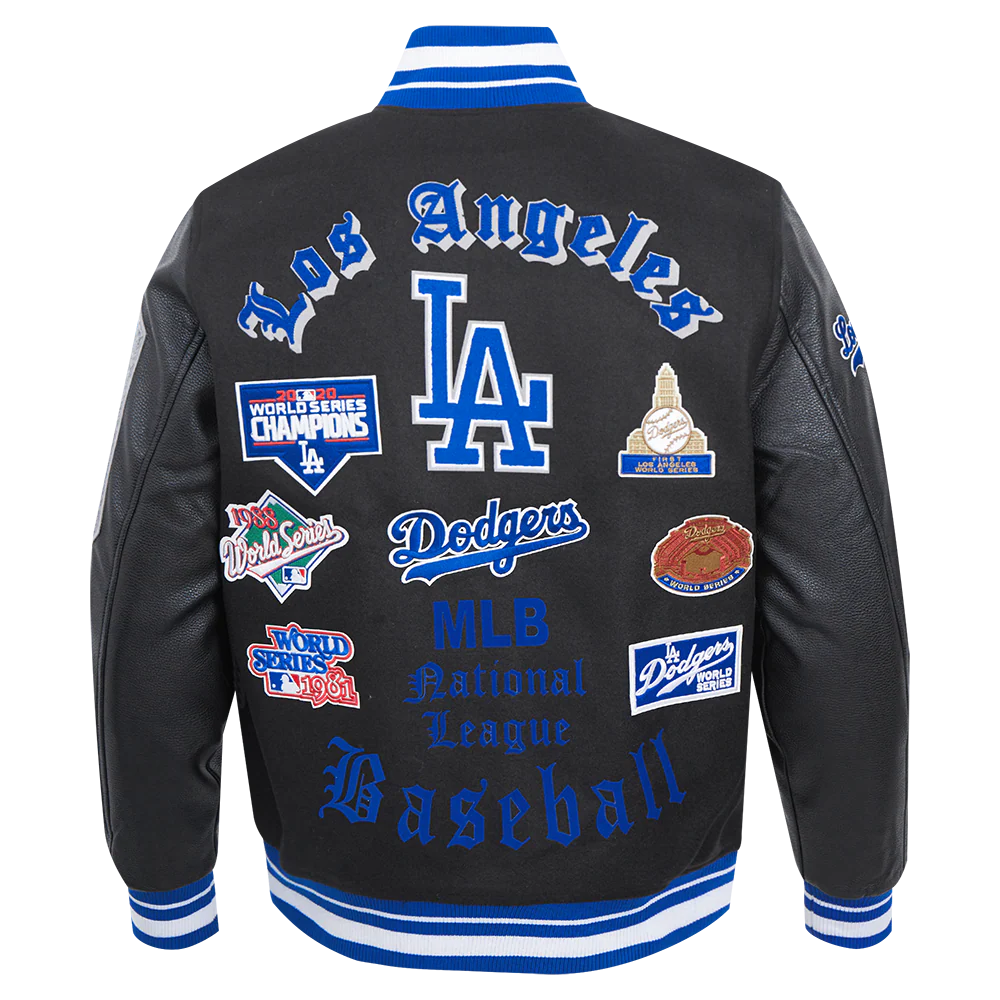MLB LOS ANGELES DODGERS OLD ENGLISH MEN'S RIB WOOL VARSITY JACKET (BLACK/DODGER BLUE) - Image 3