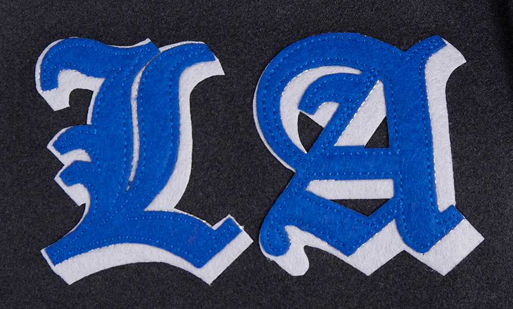 MLB LOS ANGELES DODGERS OLD ENGLISH MEN'S RIB WOOL VARSITY JACKET (BLACK/DODGER BLUE) - Image 6