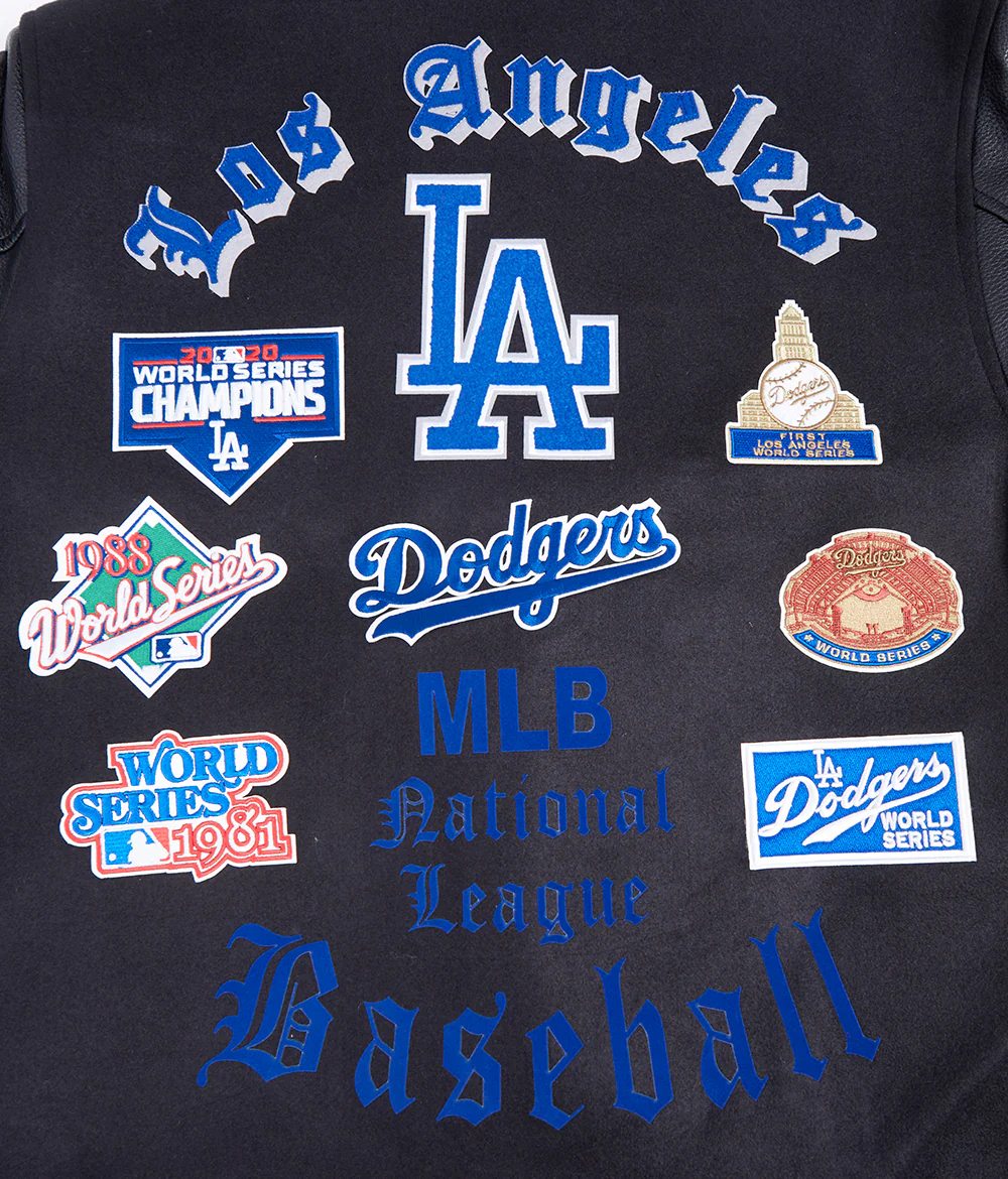 MLB LOS ANGELES DODGERS OLD ENGLISH MEN'S RIB WOOL VARSITY JACKET (BLACK/DODGER BLUE) - Image 9
