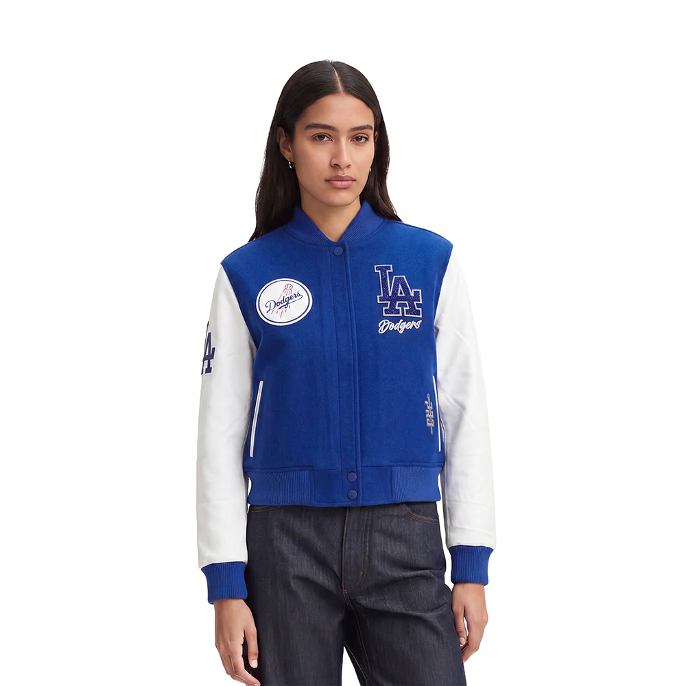 MLB LOS ANGELES DODGERS TEAM CRYSTALLINE WOMEN'S VARSITY JACKET (DODGER BLUE/WHITE) - Image 3