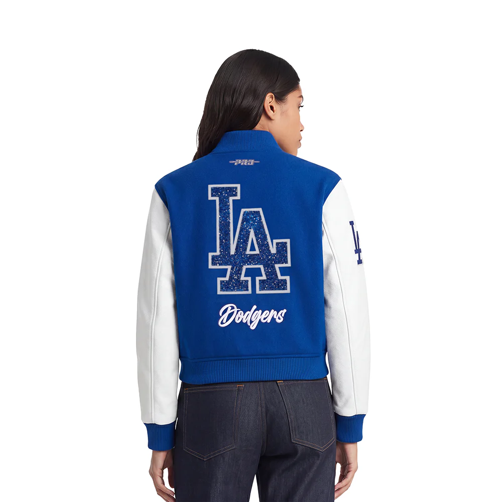 MLB LOS ANGELES DODGERS TEAM CRYSTALLINE WOMEN'S VARSITY JACKET (DODGER BLUE/WHITE) - Image 4