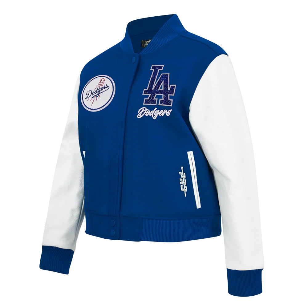 MLB LOS ANGELES DODGERS TEAM CRYSTALLINE WOMEN'S VARSITY JACKET (DODGER BLUE/WHITE) - Image 5