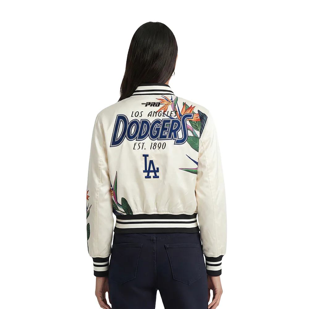 MLB LOS ANGELES DODGERS PARADISE WOMEN'S SATIN JACKET (EGGSHELL/ BLACK) - Image 3