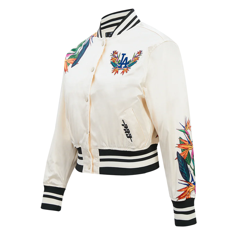MLB LOS ANGELES DODGERS PARADISE WOMEN'S SATIN JACKET (EGGSHELL/ BLACK) - Image 4