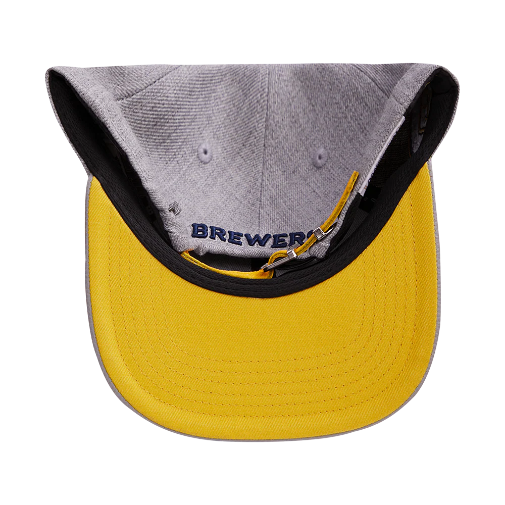 MLB MILWAUKEE BREWERS OLD ENGLISH UNISEX 6 PANEL LEATHER STRAPBACK (HEATHER GREY) - Image 7