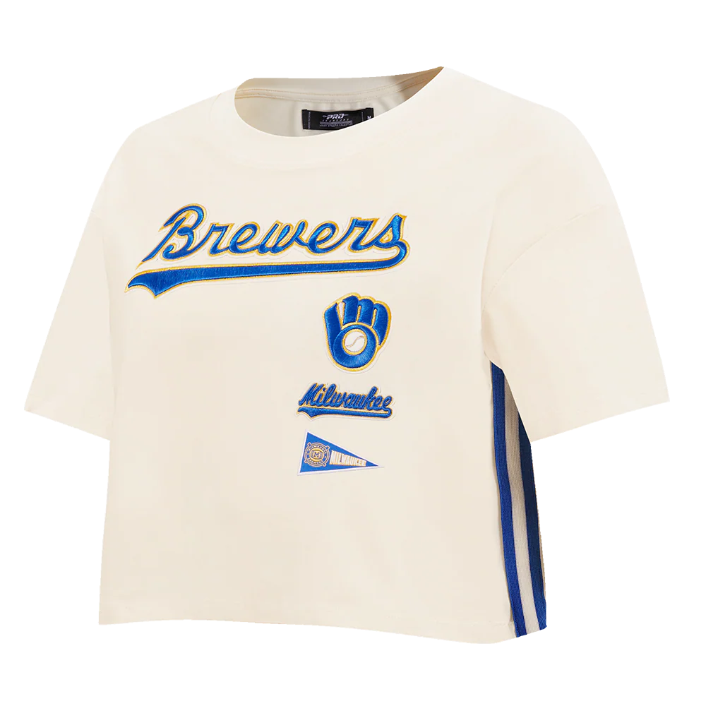 MLB MILWAUKEE BREWERS RETRO CLASSIC WOMEN'S BOXY TOP (EGGSHELL) - Image 2