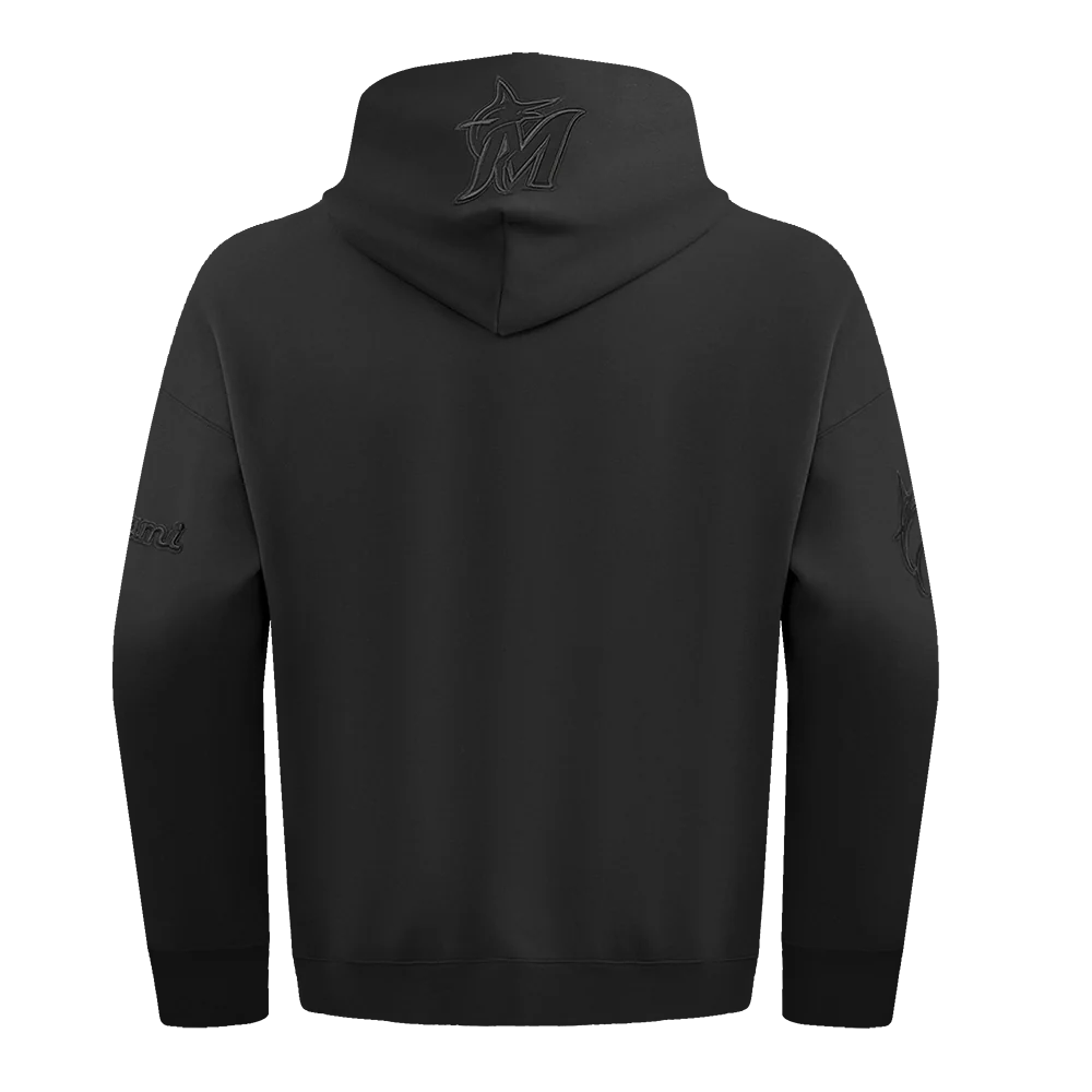 MLB MIAMI MARLINS NEUTRAL MEN'S DROP SHOULDER PULLOVER HOODIE (BLACK) - Image 3