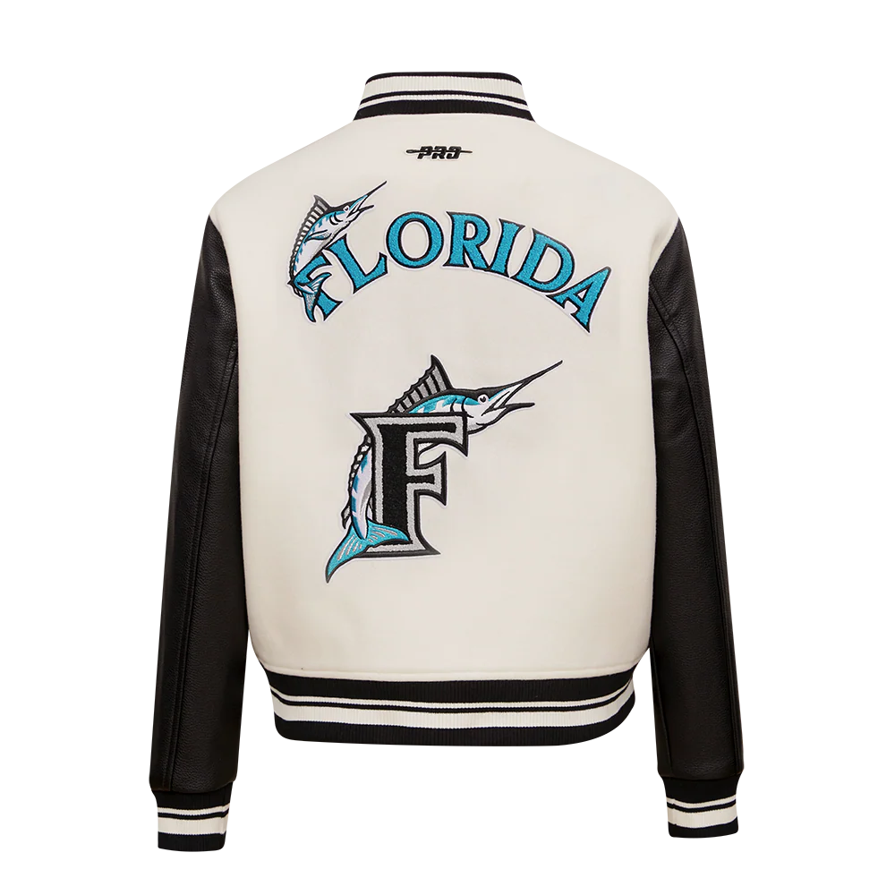 MLB FLORIDA MARLINS RETRO CLASSIC WOMEN'S RIB WOOL VARSITY JACKET (EGGSHELL/ BLACK) - Image 3