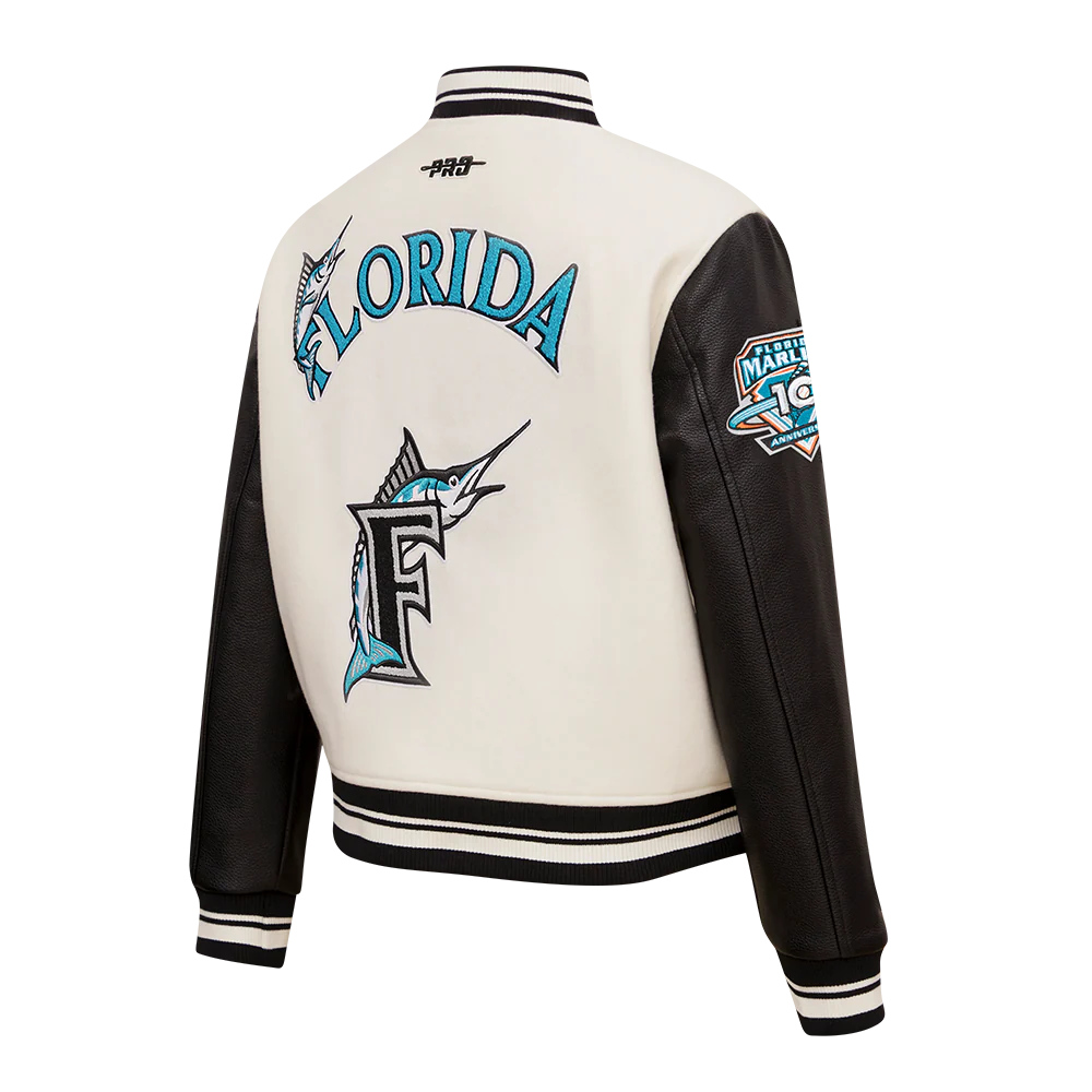 MLB FLORIDA MARLINS RETRO CLASSIC WOMEN'S RIB WOOL VARSITY JACKET (EGGSHELL/ BLACK) - Image 4