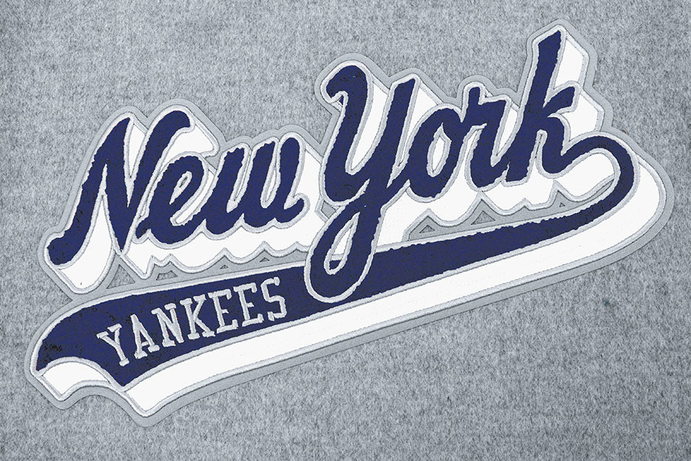 MLB NEW YORK YANKEES SCRIPT TAIL MEN'S RIB WOOL VARSITY JACKET (HEATHER GREY/WHITE/MIDNIGHT NAVY) - Image 7