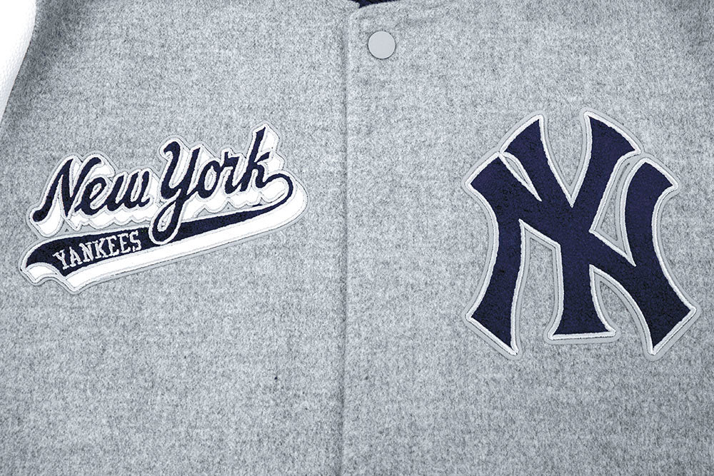 MLB NEW YORK YANKEES SCRIPT TAIL MEN'S RIB WOOL VARSITY JACKET (HEATHER GREY/WHITE/MIDNIGHT NAVY) - Image 8
