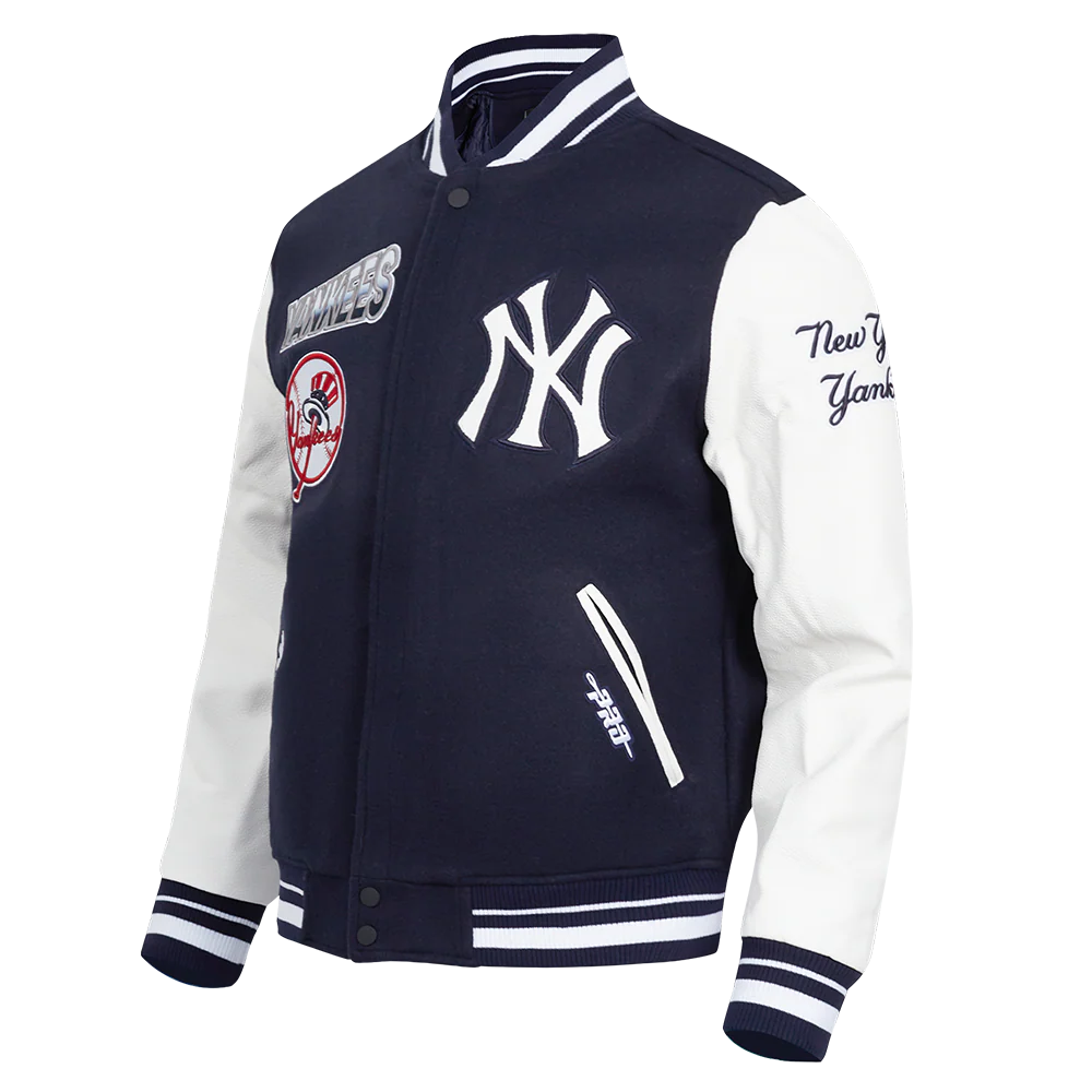 MLB NEW YORK YANKEES TURN IT UP MEN'S RIB WOOL VARSITY JACKET (MIDNIGHT NAVY/WHITE) - Image 2