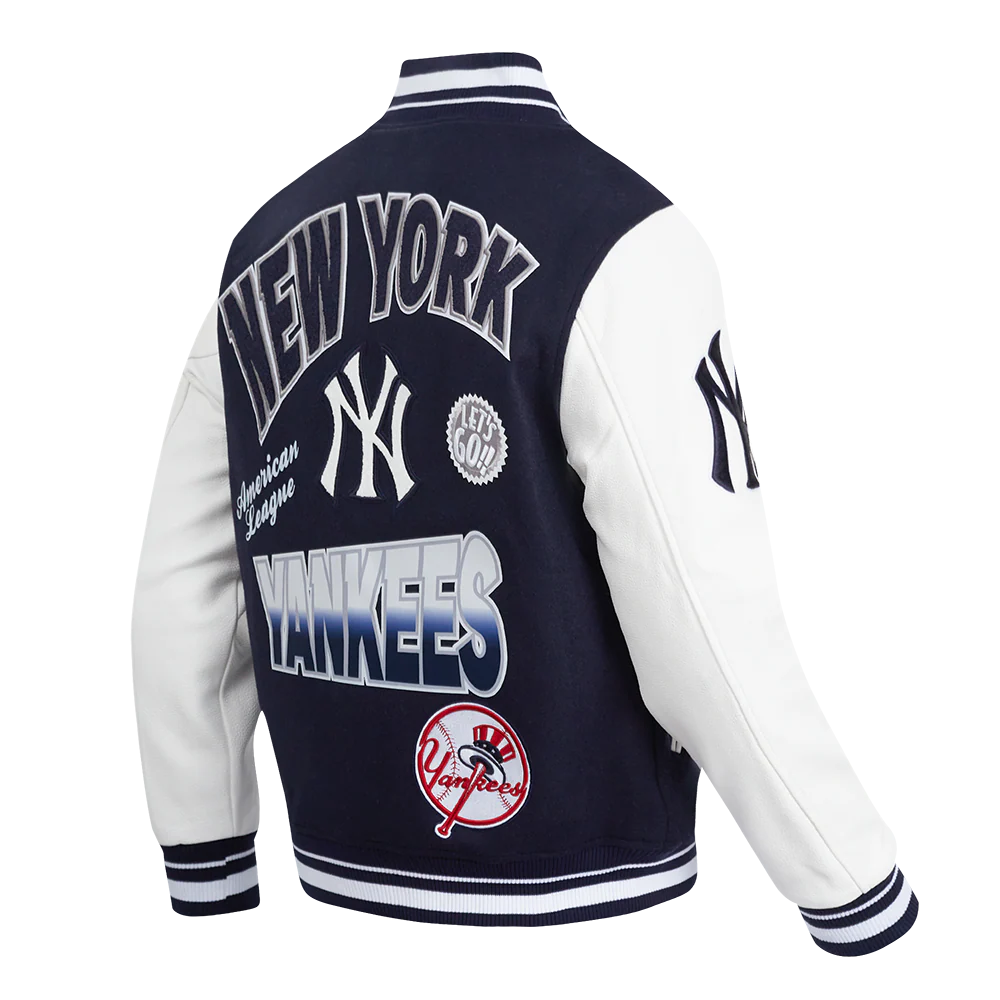 MLB NEW YORK YANKEES TURN IT UP MEN'S RIB WOOL VARSITY JACKET (MIDNIGHT NAVY/WHITE) - Image 4