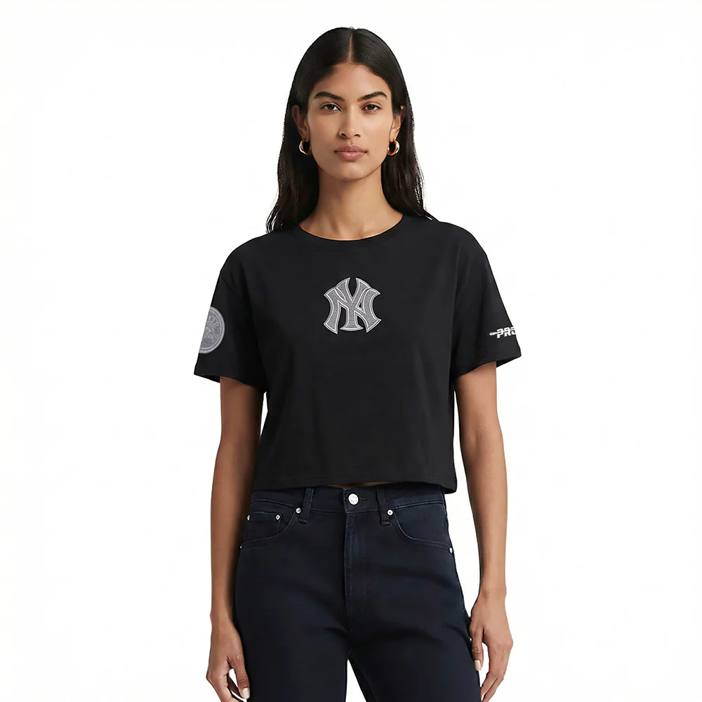 MLB NEW YORK YANKEES REVERSE FRENCH TERRY WOMEN'S SINGLE JERSEY BOXY TOP (BLACK)