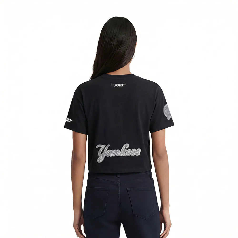 MLB NEW YORK YANKEES REVERSE FRENCH TERRY WOMEN'S SINGLE JERSEY BOXY TOP (BLACK) - Image 2