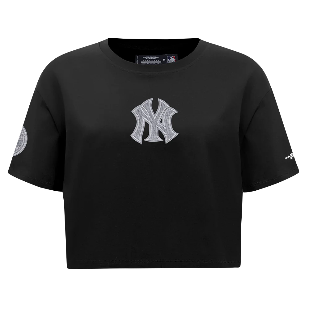 MLB NEW YORK YANKEES REVERSE FRENCH TERRY WOMEN'S SINGLE JERSEY BOXY TOP (BLACK) - Image 3