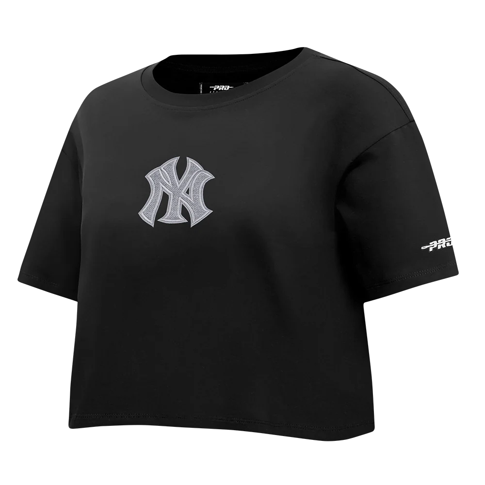 MLB NEW YORK YANKEES REVERSE FRENCH TERRY WOMEN'S SINGLE JERSEY BOXY TOP (BLACK) - Image 6