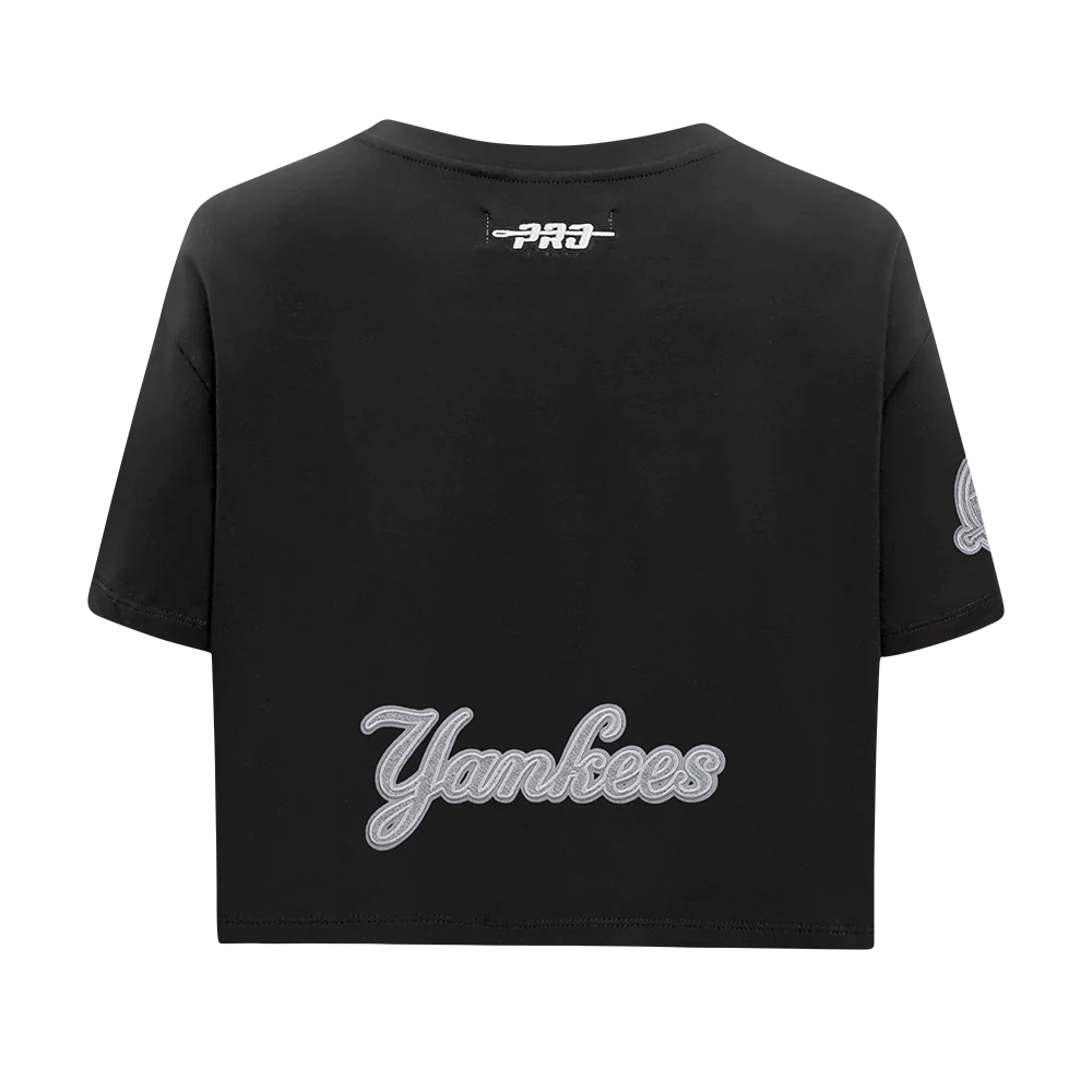 MLB NEW YORK YANKEES REVERSE FRENCH TERRY WOMEN'S SINGLE JERSEY BOXY TOP (BLACK) - Image 7