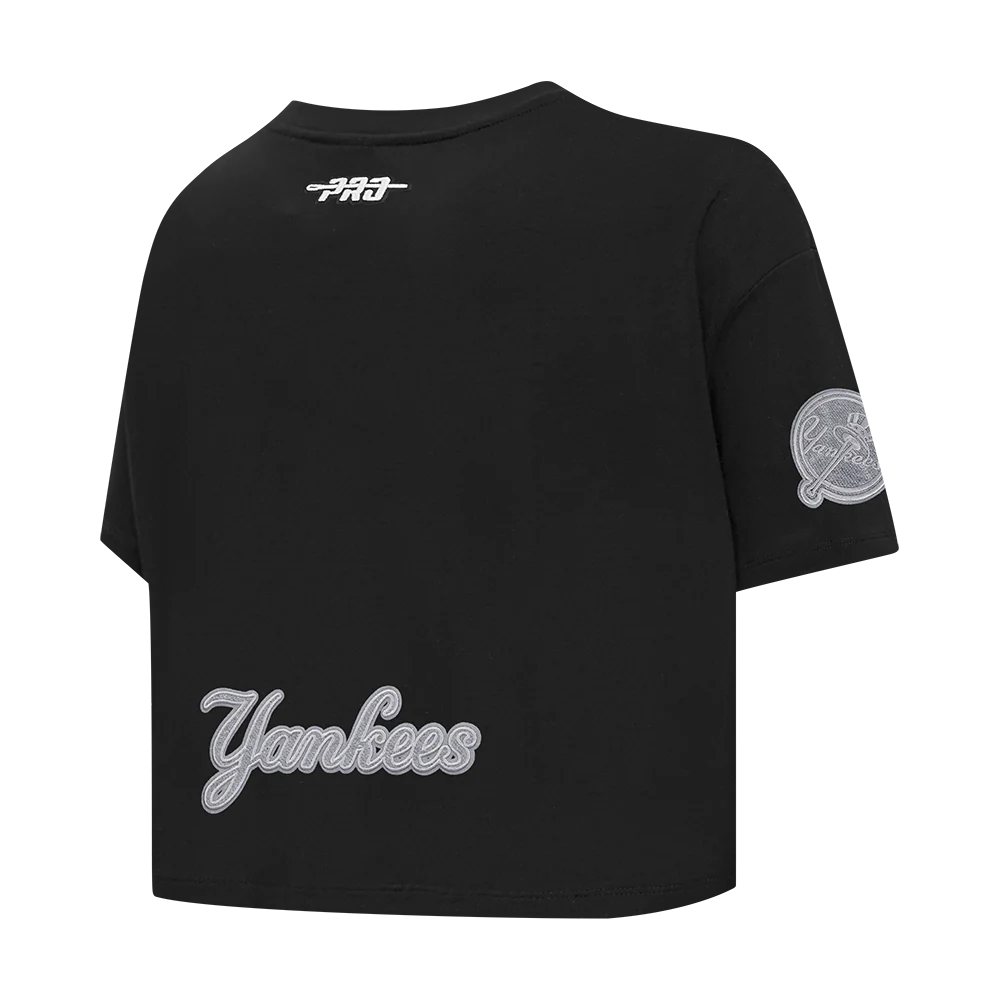 MLB NEW YORK YANKEES REVERSE FRENCH TERRY WOMEN'S SINGLE JERSEY BOXY TOP (BLACK) - Image 8