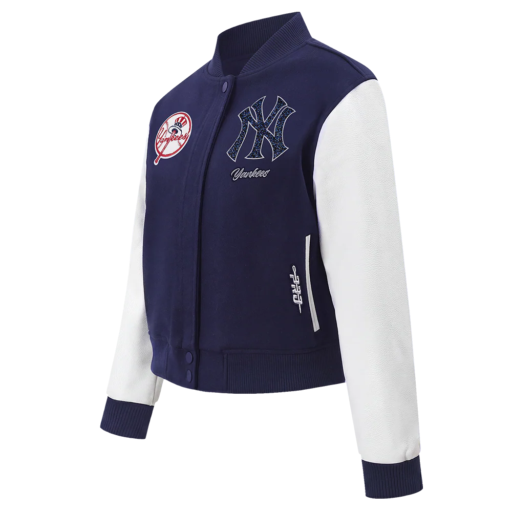 MLB NEW YORK YANKEES TEAM CRYSTALLINE WOMEN'S VARSITY JACKET (MIDNIGHT NAVY/WHITE) - Image 3