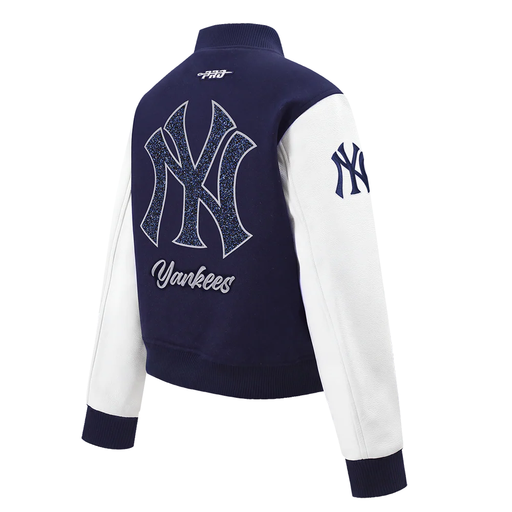 MLB NEW YORK YANKEES TEAM CRYSTALLINE WOMEN'S VARSITY JACKET (MIDNIGHT NAVY/WHITE) - Image 4