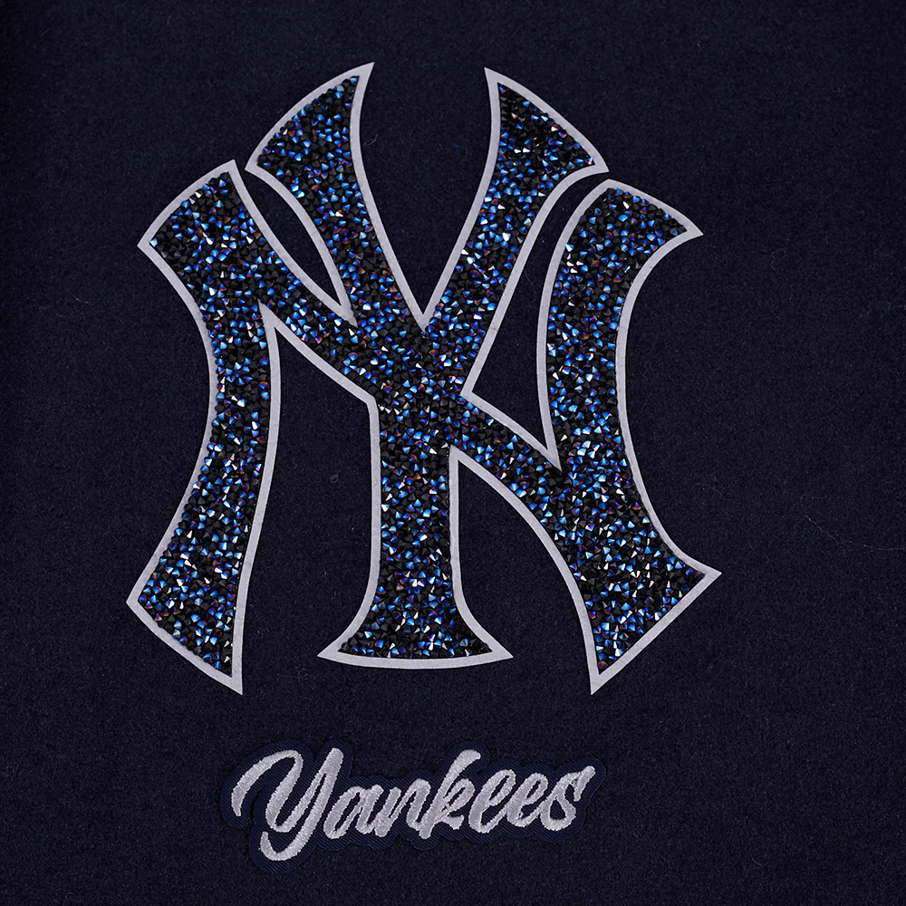 MLB NEW YORK YANKEES TEAM CRYSTALLINE WOMEN'S VARSITY JACKET (MIDNIGHT NAVY/WHITE) - Image 5