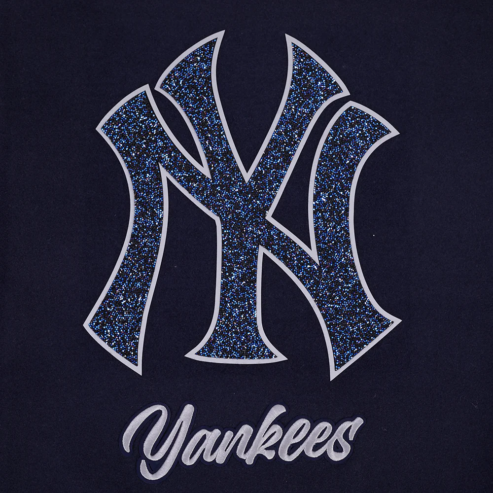 MLB NEW YORK YANKEES TEAM CRYSTALLINE WOMEN'S VARSITY JACKET (MIDNIGHT NAVY/WHITE) - Image 8