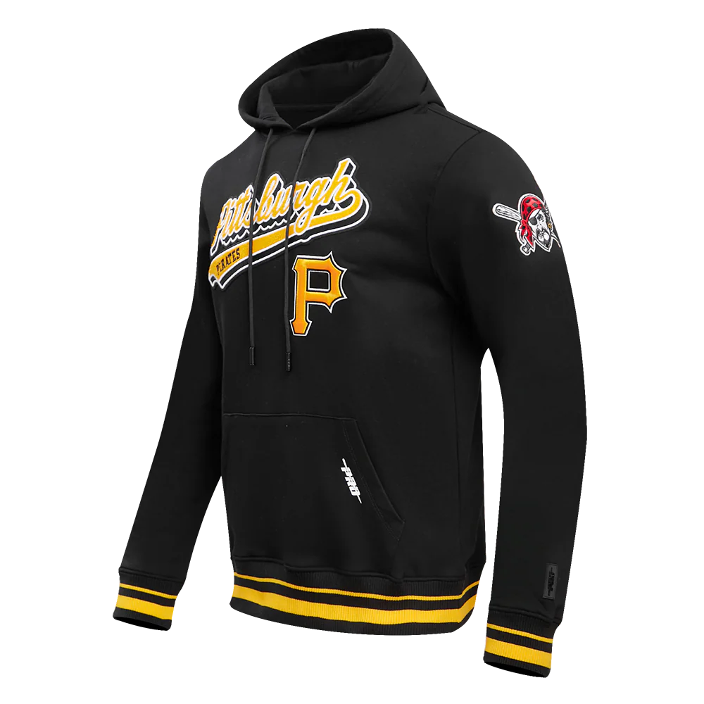 MLB PITTSBURGH PIRATES SCRIPT TAIL MEN'S RIB FLC PO HOODIE (BLACK/YELLOW) - Image 2