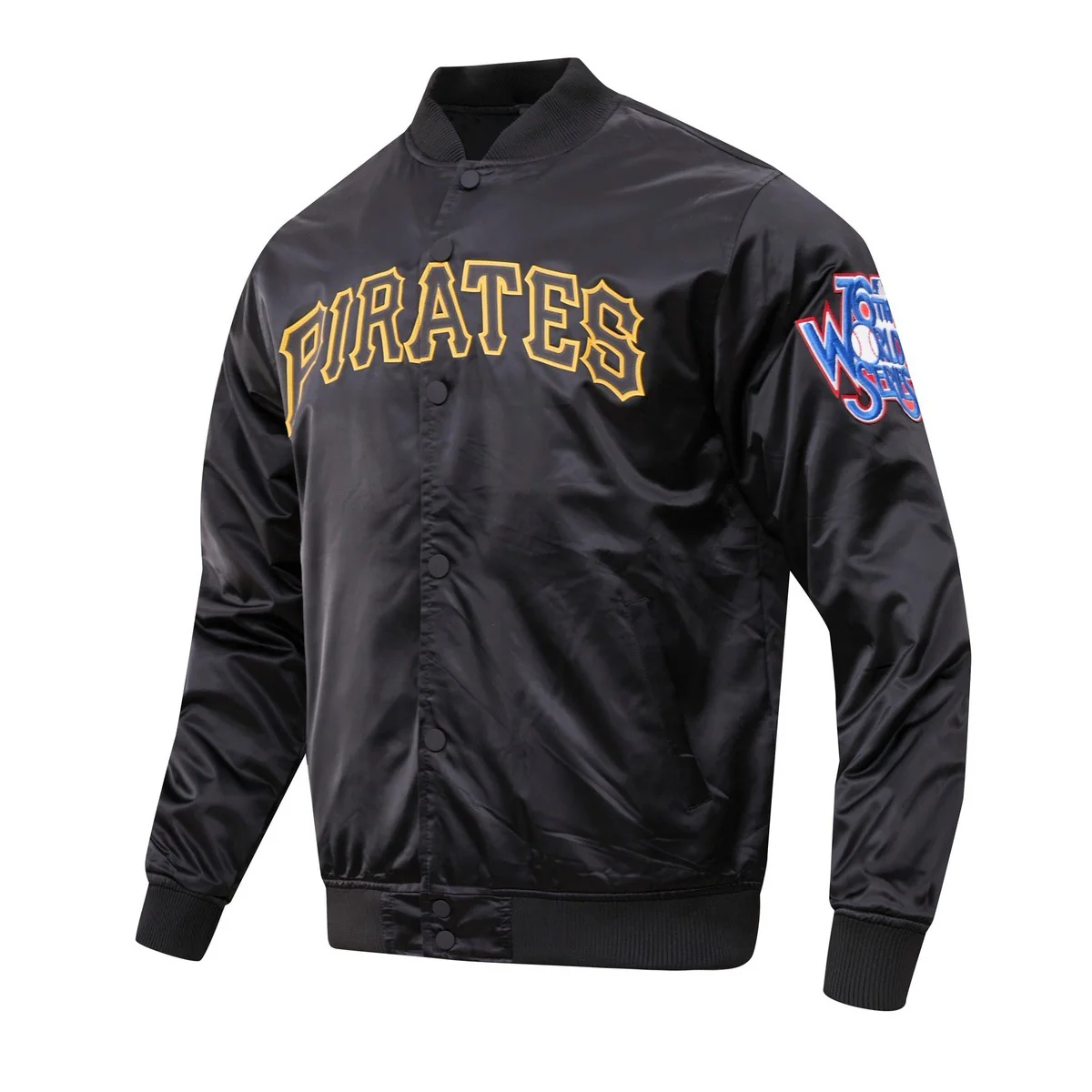 MLB PITTSBURGH PIRATES BIG LOGO WORLD SERIES MEN'S SATIN JACKET (BLACK) - Image 3